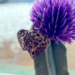Sterling silver filigree hearts, lace hearts lever back earrings pair VALENTINE